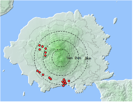 火山岩落下地点